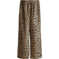 H&M Cotton Drawstring Trousers - Beige/Leopard Print
