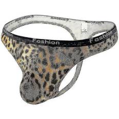 Men Sexy Leopard Briefs T-back G-string Thongs - Yellow