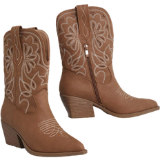 Shein Western Embroidered Pointed Toe Stack Heel Boots