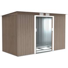 OutSunny 9 x 4FT Metal Garden Storage Shed w/ 2 Door, Light Grey Wood Grain (Building Area )