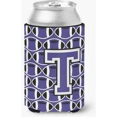 White Bottle Coolers CoolCookware Letter T Football Purple & White Can or Hugger Bottle Cooler
