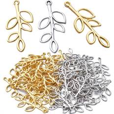BronaGrand Hollow Leaf Charms Pendants - Gold/Antique Silve