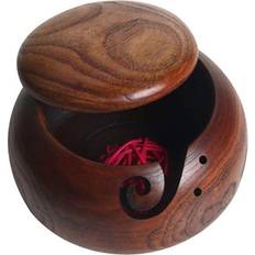 Yarn Holders on sale LimbO Handmade Wooden Yarn Bowl With Carved Holes