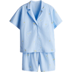 H&M Pajama Shirt And Shorts - Blue/Lemons