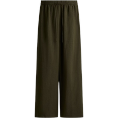 H&M Linen-Blend Pants - Dark Khaki Green