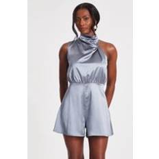 Grey Jumpsuits & Overalls Quiz Womens Grey Satin Asymmetric Playsuit - Grey