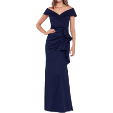 Xscape Scuba Off-The-Shoulder Gown - Midnight