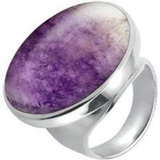 Jewellery C W Sellors Sterling Silver Blue John Small Round Stone Ring - Silver