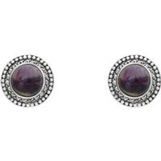 Jewellery C W Sellors Sterling Silver Blue John Marcasite Round Stud Earrings - Silver