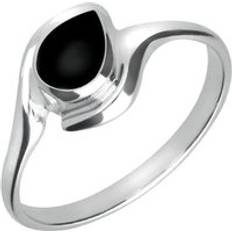 Jewellery C W Sellors Sterling Silver Whitby Jet Offset Pear Ring - Silver