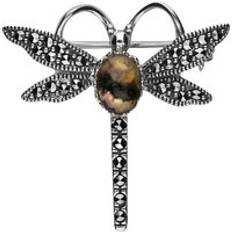 Blue Brooches C W Sellors Sterling Silver Blue John Marcasite House Style Dragonfly Brooch - Silver