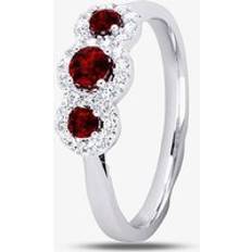 Platinum Rings T.H.Baker Platinum Ruby & Diamond Triple Cluster Ring - Silver