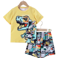 Dinosaurs Other Sets Children's Clothing Shein pcs Boys Colorful Dinosaur Printed Short Sleeve TShirt And Shorts Set Summer