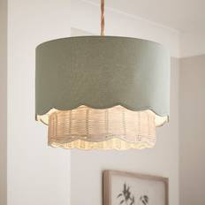 Dunelm Sofia Round Rattan Scalloped Lamp - Sea Green Shade ∅ 35cm