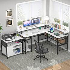 Rackcog L Shape Computer Desk Reversible Gaming Desk with Charge Station