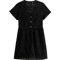 Broderie Smock Mini Dress - Black