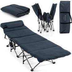 Hopfällbar madrass Costway Tältsäng Hopfällbar Campingsäng Med Madrass 185 cm x 65 cm x 41-53 cm Blå