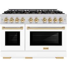 Gas Ranges ZLINE Autograph Edition 48-Inch Select Series Dual Fuel Range with 8 Gas Burner Cooktop and 6.7 Cu Ft Electric Convection Oven HDRZ-WM-48-G Stainless Steel, White