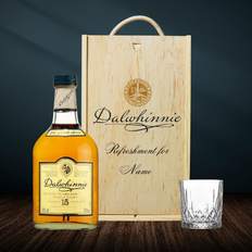 Personalised Dalwhinnie Whisky 15 Year Old Gift Set in Wooden Box with Glass 70cl