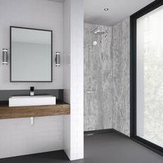 Mermaid Platinum Stone Laminate Shower Wall Panel Square Edged 2420mm x 900mm in Grey