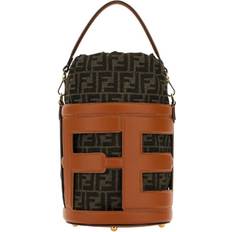 Gold/Brass Bucket Bags Fendi Embroidered Jacquard Leather Bucket Bag - Brown