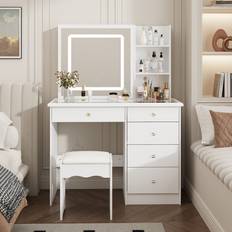 Yellow Dressing Tables Ivy Bronx Vanity Desk Set Makeup with Large Sliding Lighted Mirror and Top 135 cm H x 100 cm W x 50 cm D Dressing Table