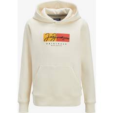 Beige Hoodies Jack & Jones Logotyp Hoodie Junior Vit