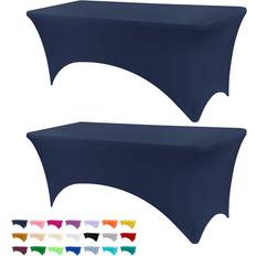 Textiles Ebern Designs Ivory Spandex Table Cover 30cm D x 183cm L - Navy Tablecloth Blue