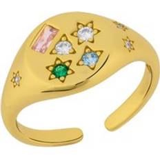 Smycken Spero London Kaleidoscope Gemstone Multicolour Round Sterling Silver Adjustable Signet Ring
