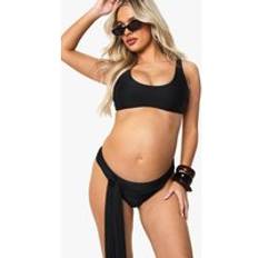 Maternity & Nursing boohoo Womens Maternity Scoop Neck High Waisted Tie Detail Bikini Black 14