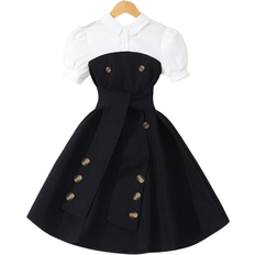 Shein Tween Girl Sommar Kortrmad TurnDown Krage Splice Casual Dress med skrp