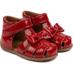 Pom Pom Bow Velcro Sandaler - Rött Patent