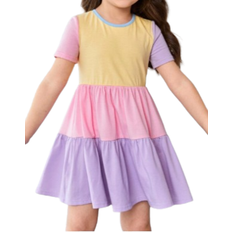Shein Toddler Girls Colourblock Ruffle Hem Smock Dress
