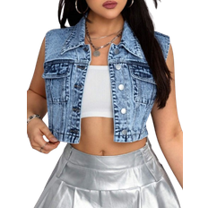 Shein Kvinnors Grdad rmls Denimjacka