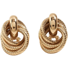 Shein pair European And American Minimalist Twist Two Layer Press Pattern Clipon Earrings Yellow Gold
