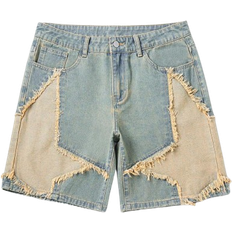 Modal Shorts Shein Mens Loose Fit Denim Shorts With StarShaped Patches And Insert Pockets