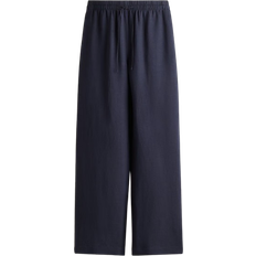 Linen Blend Trousers - Navy Blue