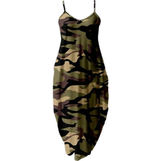 Camouflage - Women Dresses Shein Casual Military Green Camouflage Printed Loose Strappy Pocket Dress For Women