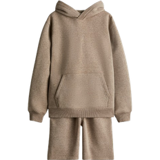 H&M Sweatshirt Hoodie & Sweatshorts Set 2pcs - Dark Beige Melange (1273410002)