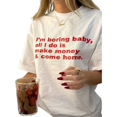 Shein Plus Womens Summer Tee Slogan Printed Round Neck Short Sleeve Casual TShirt