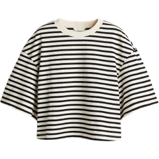 H&M Cropped T-Shirt - Cream/Striped