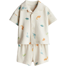 H&M Terry Resort Shirt & Shorts Set 2-piece - Light Beige/Dinosaurs (1268798001)