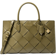 Michael Kors Scarlett Medium Woven Leather Satchel - Safari Green