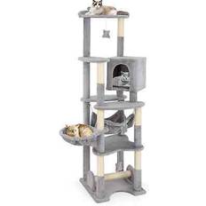 Gymax Multi-level cat tree 176cm tall cat tower w/top perch & cozy condo-grey