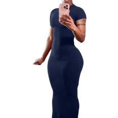 Shein Schlichtes und einfaches Damen-Sommerkleid mit enger Passform und kurzem Ärmel