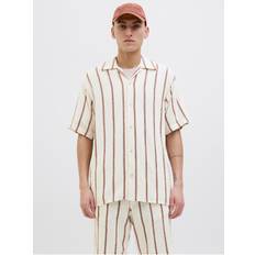 Brown - Men Shirts Jack & Jones Co-Ord Revere Collar Shirt Cream Red Stripe