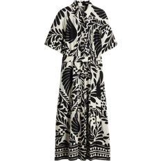 Kleider H&M Tie Belt Shirt Dress - Cream/Black Patterned