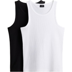 H&M 2-pack Slim Fit Ribbed Vest Tops - Black/White