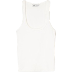 Scoop Neck Ribbed Tank Top - White