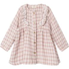 Mini Girls Long Sleeve Gingham Dress - Peach Whip